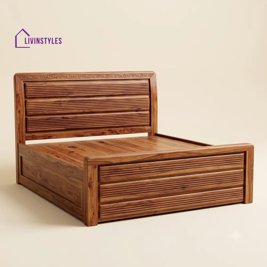 Vennila Devi Sheesham Wood Bed With Box Storage | Wooden Bed