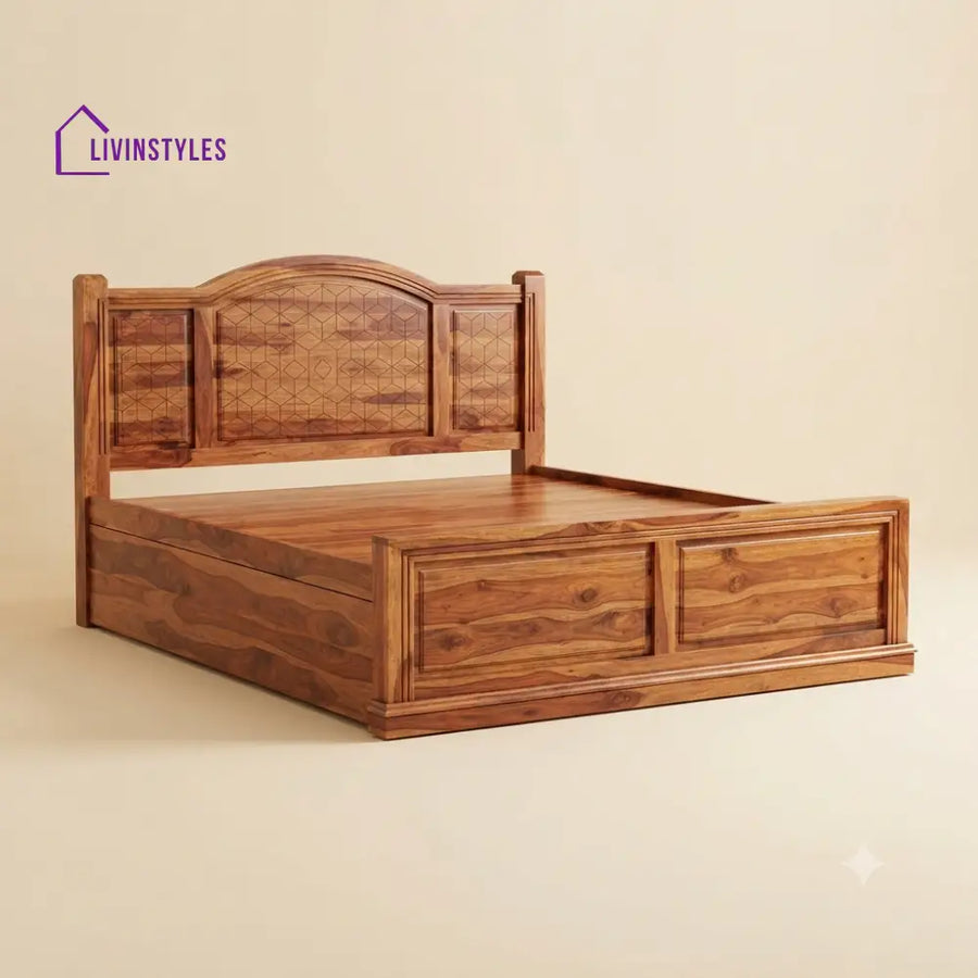 Vennila Sheesham Wood Bed With Box Storage | Wooden Bed