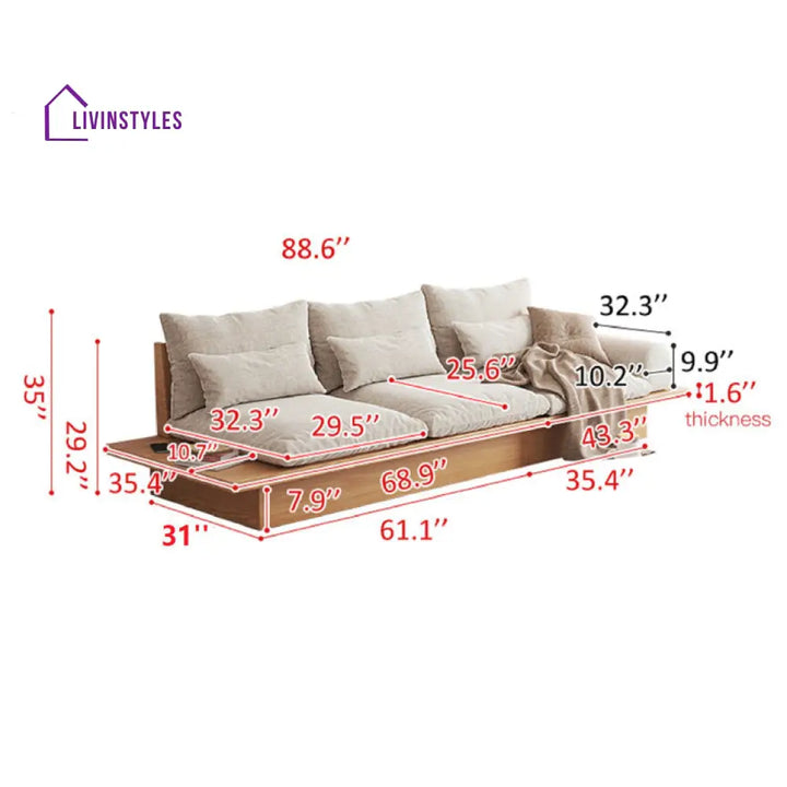 Japandi Solid Wood Sofa with Storage Underneath SOFA