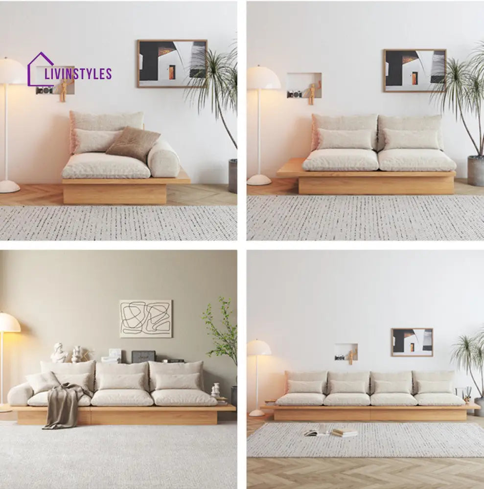 Japandi Solid Wood Sofa with Storage Underneath SOFA