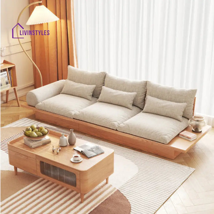 Japandi Solid Wood Sofa with Storage Underneath 3 SEATER-112.2INCH/285CM SOFA