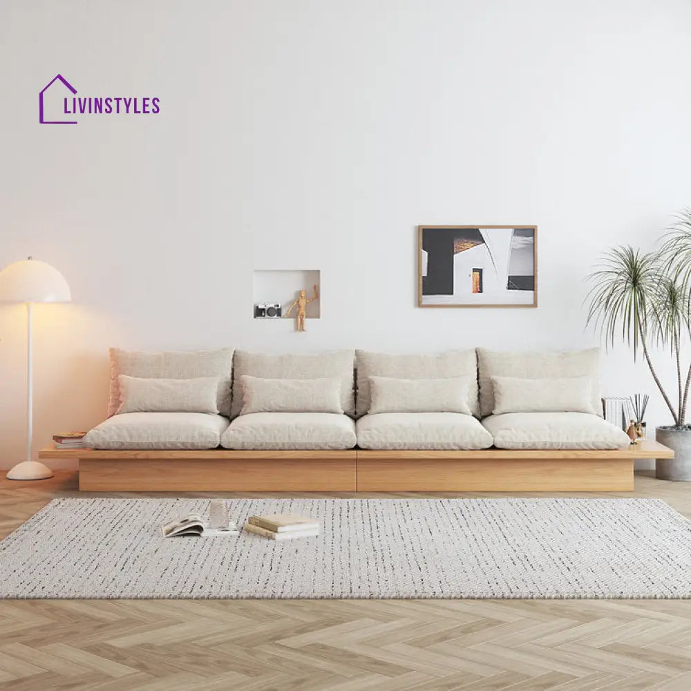 Japandi Solid Wood Sofa with Storage Underneath 4 SEATER-137.8INCH/350CM SOFA