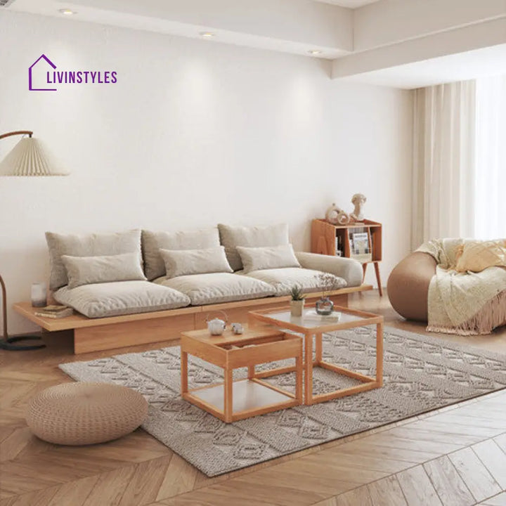 Japandi Solid Wood Sofa with Storage Underneath SOFA