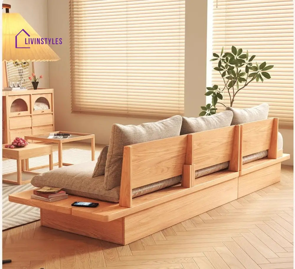Japandi Solid Wood Sofa with Storage Underneath SOFA