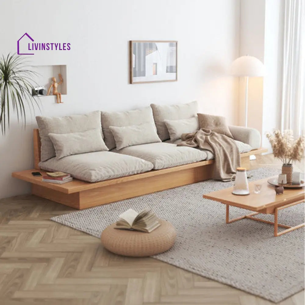 Japandi Solid Wood Sofa with Storage Underneath SOFA