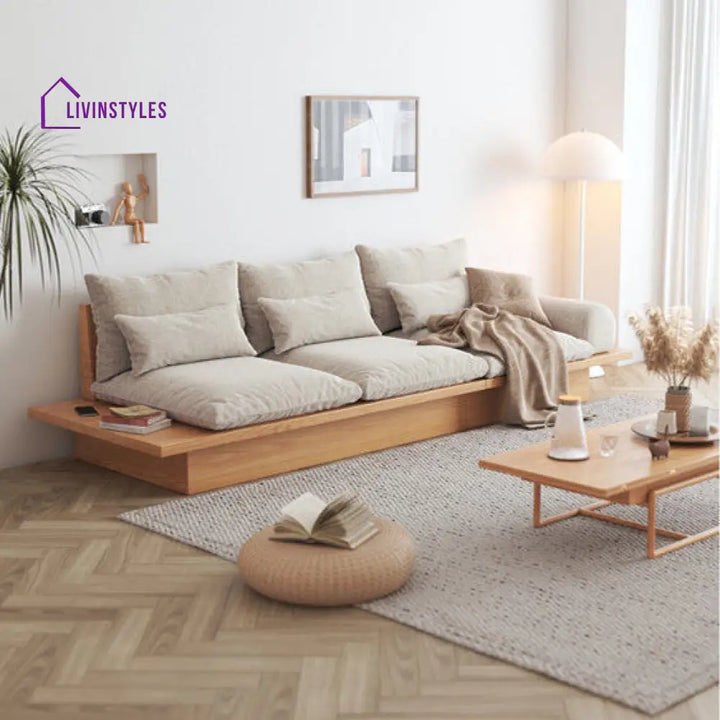 Japandi Solid Wood Sofa with Storage Underneath SOFA