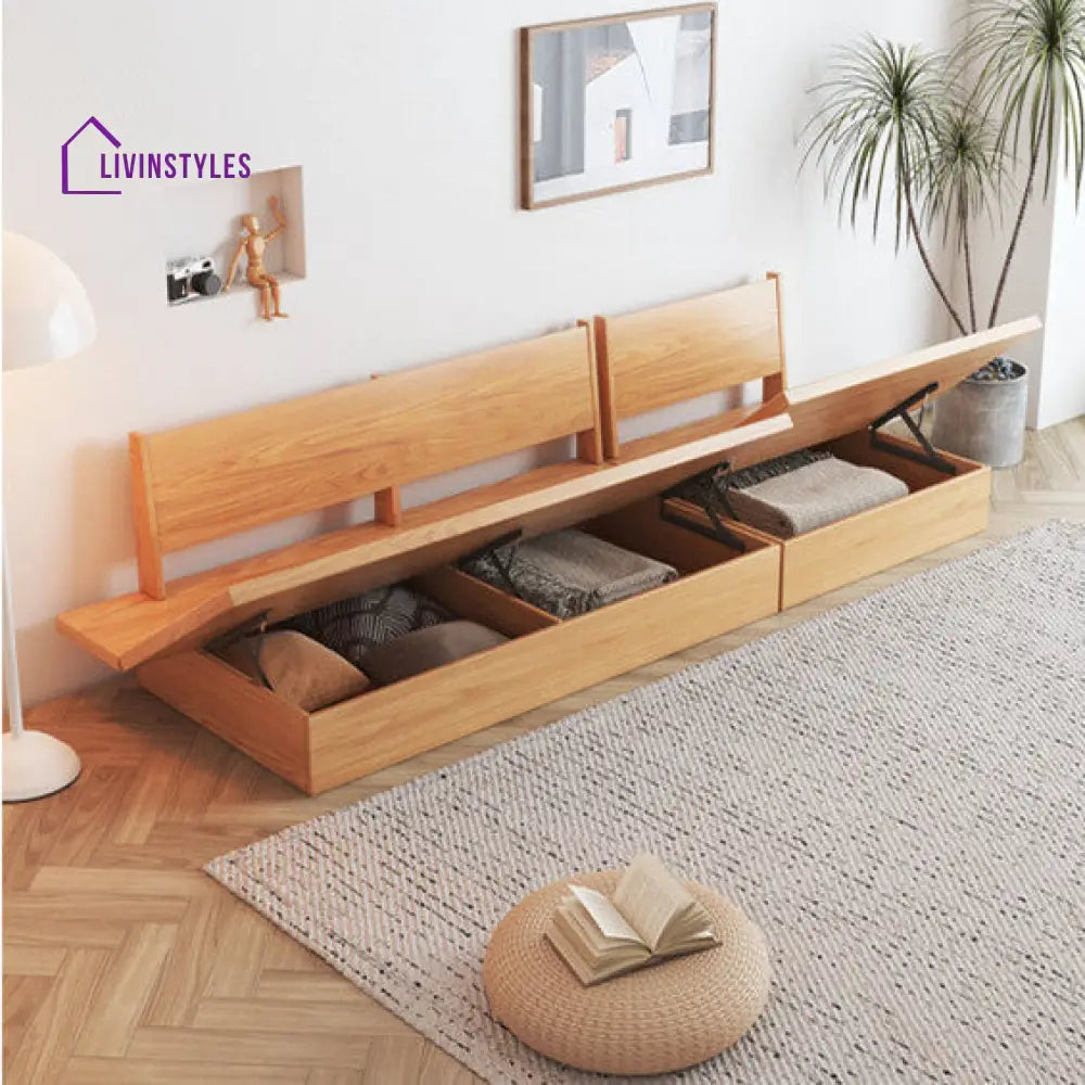 Japandi Solid Wood Sofa with Storage Underneath SOFA