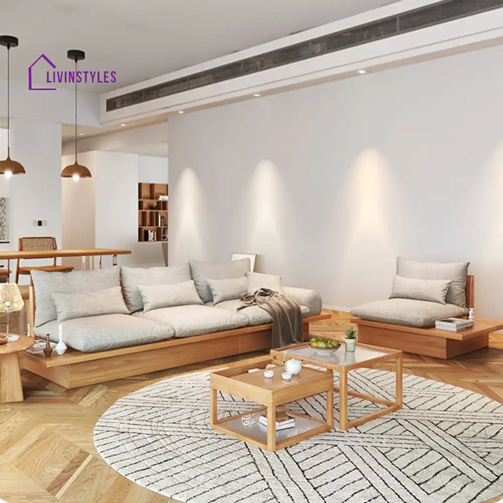 Japandi Solid Wood Sofa with Storage Underneath SOFA