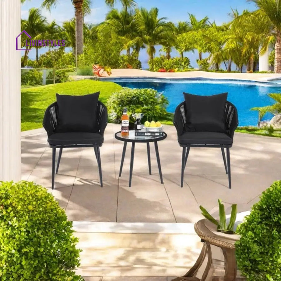 Veras Outdoor Patio Seating Set 2 Chairs and 1 Table Set Braided & Rope - Coffee Table Sets