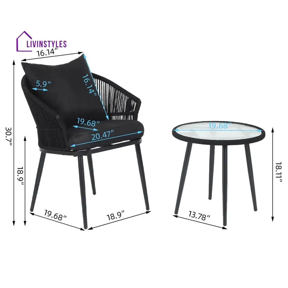 Veras Outdoor Patio Seating Set 2 Chairs and 1 Table Set Braided & Rope - Coffee Table Sets