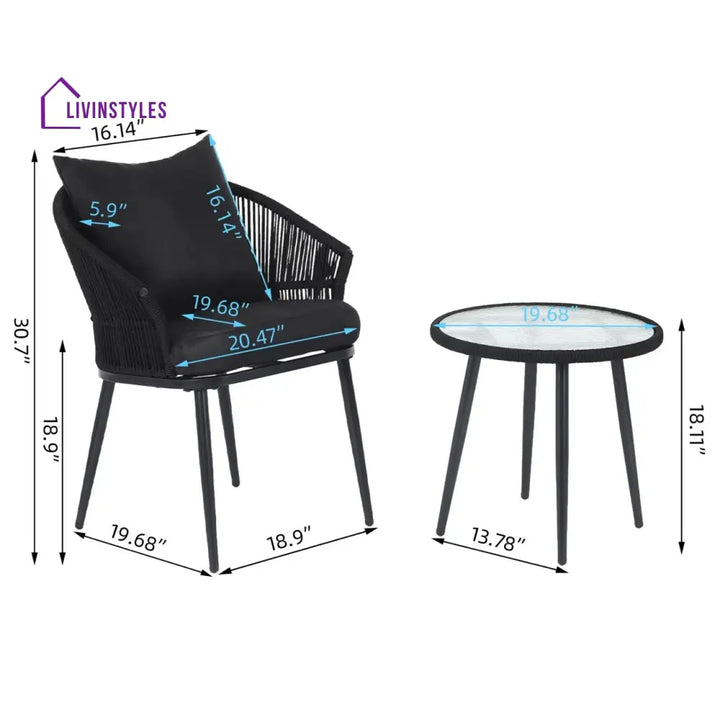 Veras Outdoor Patio Seating Set 2 Chairs and 1 Table Set Braided & Rope - Coffee Table Sets