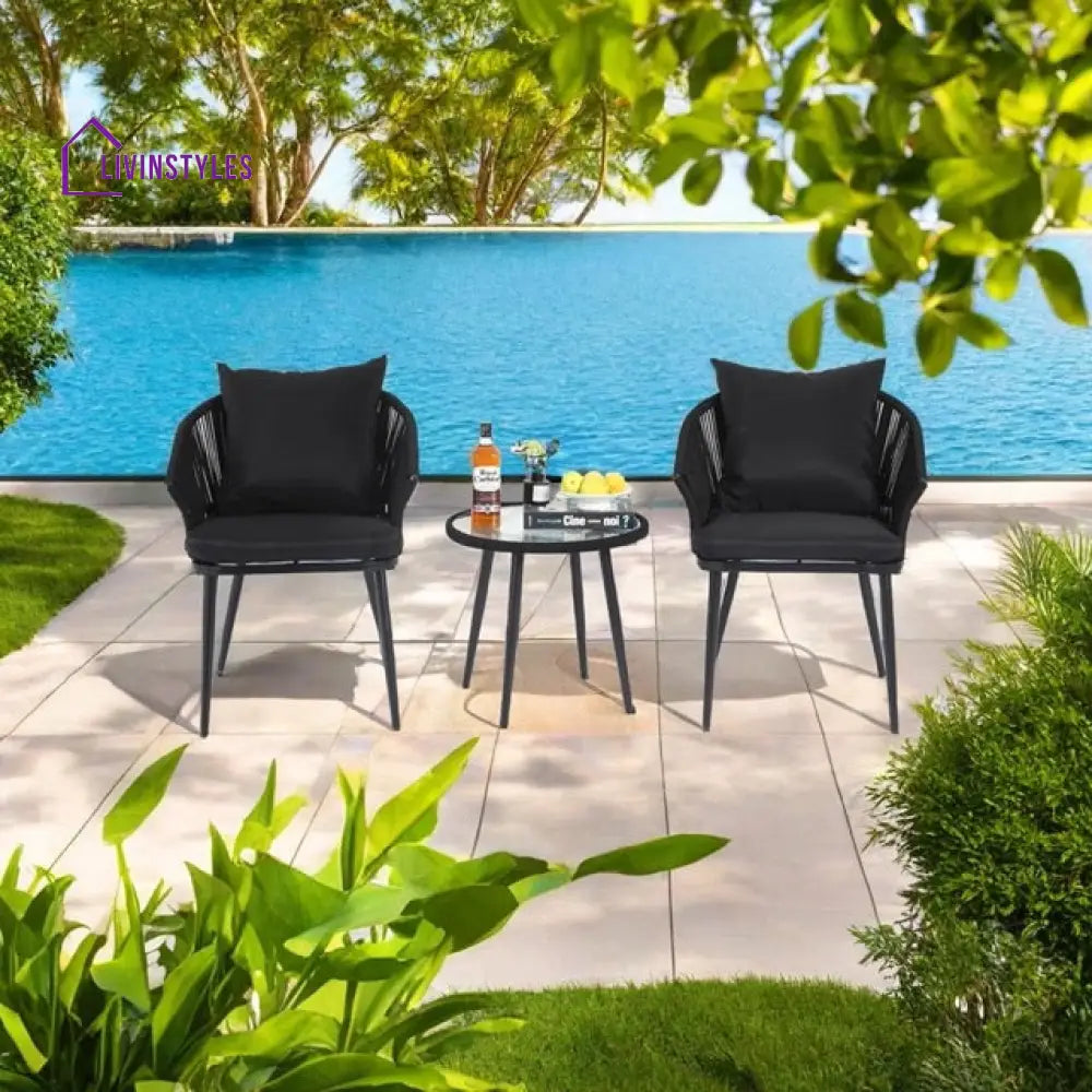 Veras Outdoor Patio Seating Set 2 Chairs and 1 Table Set Braided & Rope - Coffee Table Sets