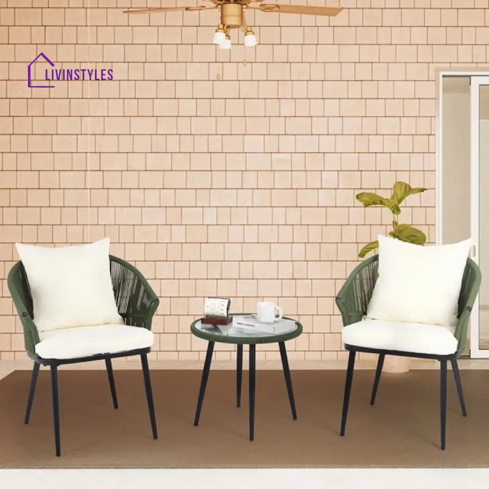 Veras Outdoor Patio Seating Set 2 Chairs and 1 Table Set Braided & Rope - Green - Coffee Table Sets
