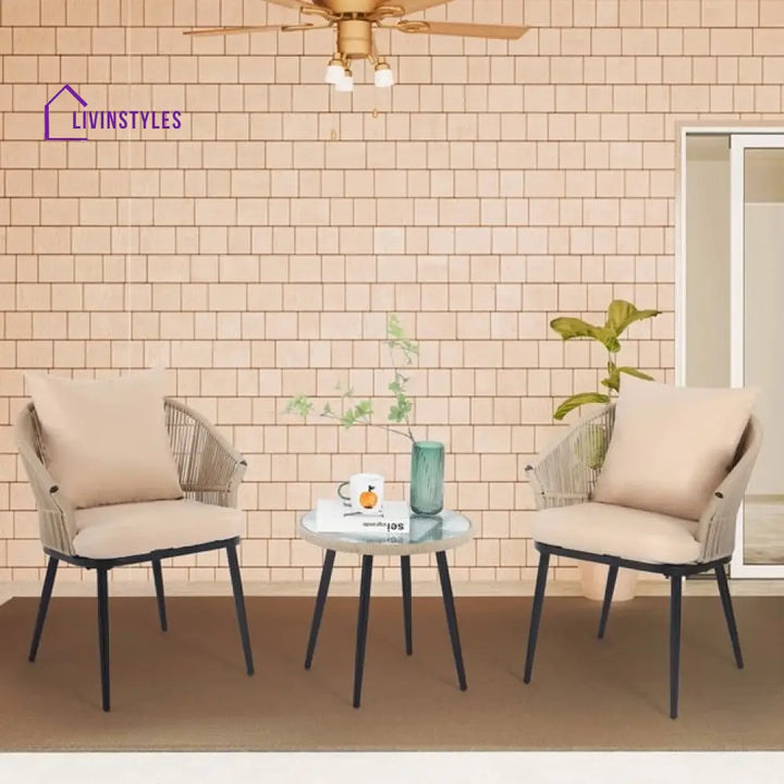 Veras Outdoor Patio Seating Set 2 Chairs and 1 Table Set Braided & Rope - Tan - Coffee Table Sets