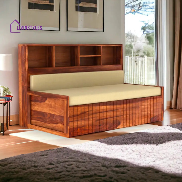 Naida Solid Sheesham Wood 3 Seater Sofa Cum Sheesham Wood / Honey Finish