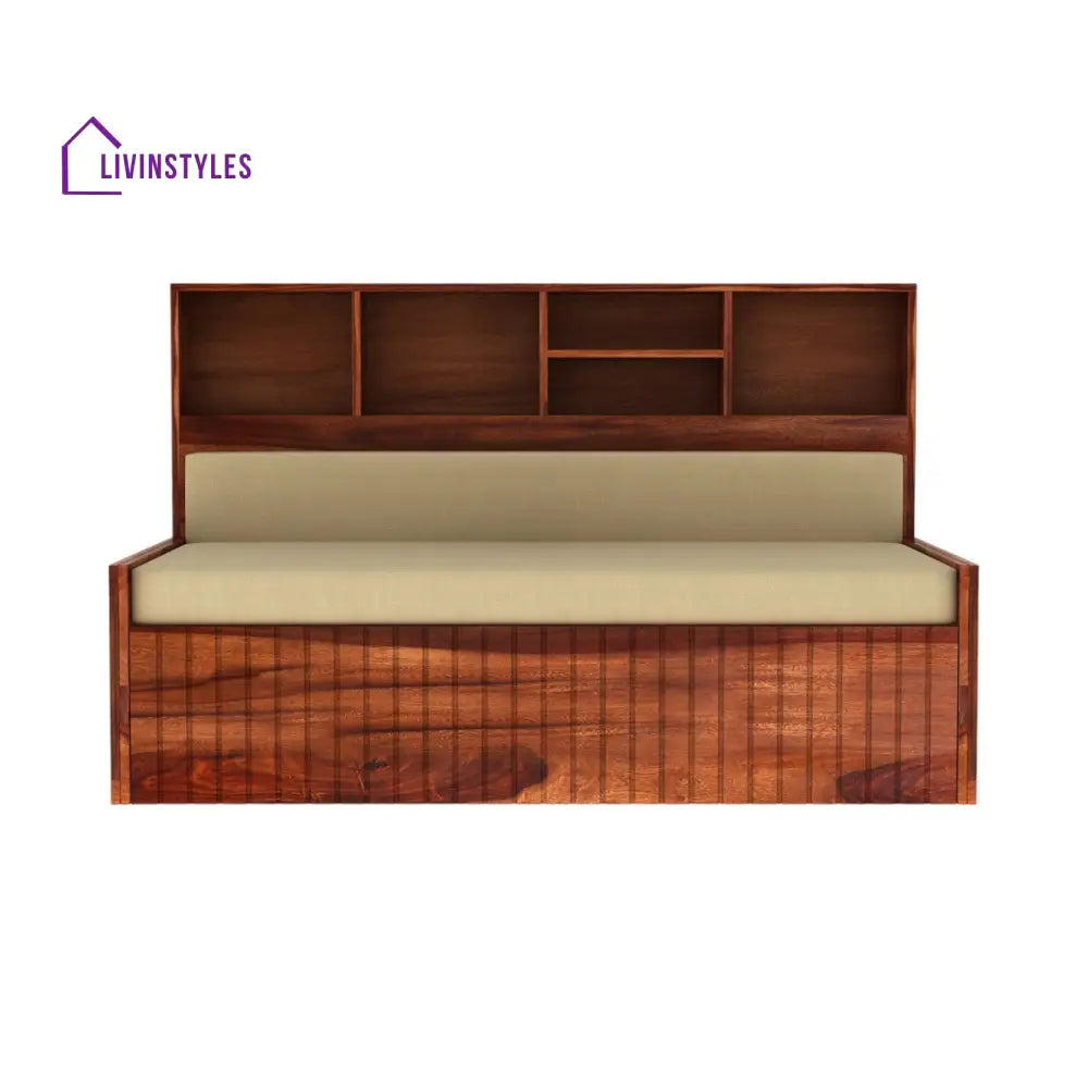 Naida Solid Sheesham Wood 3 Seater Sofa Cum Sheesham Wood / Honey Finish