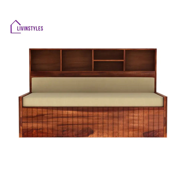 Naida Solid Sheesham Wood 3 Seater Sofa Cum Sheesham Wood / Honey Finish