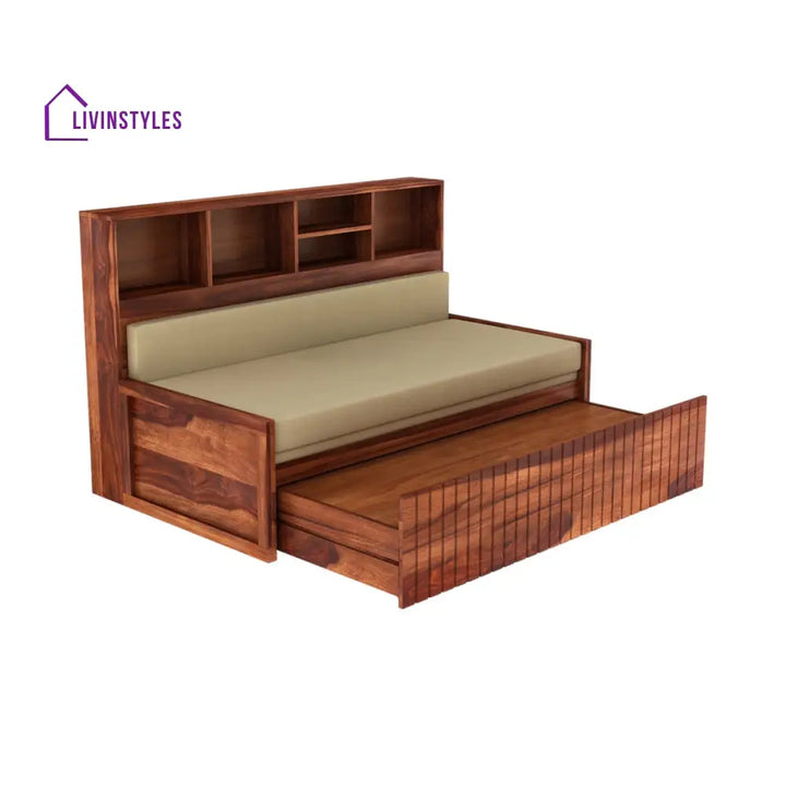 Naida Solid Sheesham Wood 3 Seater Sofa Cum Sheesham Wood / Honey Finish