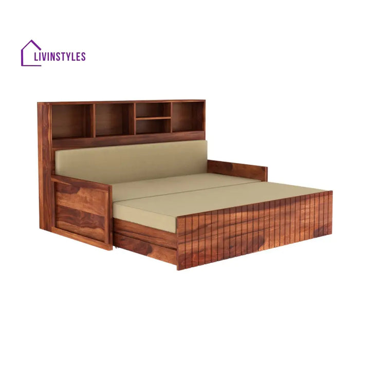 Naida Solid Sheesham Wood 3 Seater Sofa Cum Sheesham Wood / Honey Finish