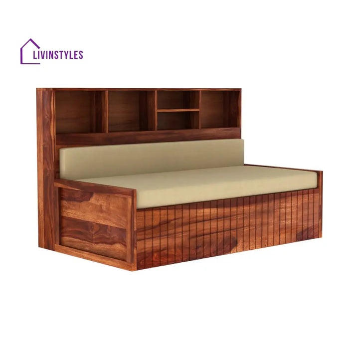 Naida Solid Sheesham Wood 3 Seater Sofa Cum Sheesham Wood / Honey Finish