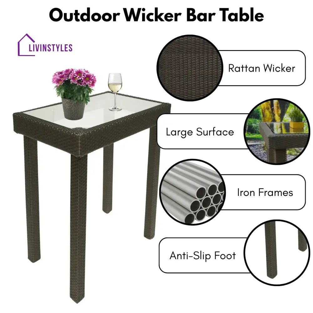 Verena Outdoor Rattan Wicker Bar Glass Top Table - Bar Table