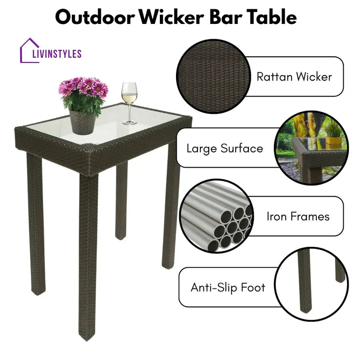 Verena Outdoor Rattan Wicker Bar Glass Top Table - Bar Table