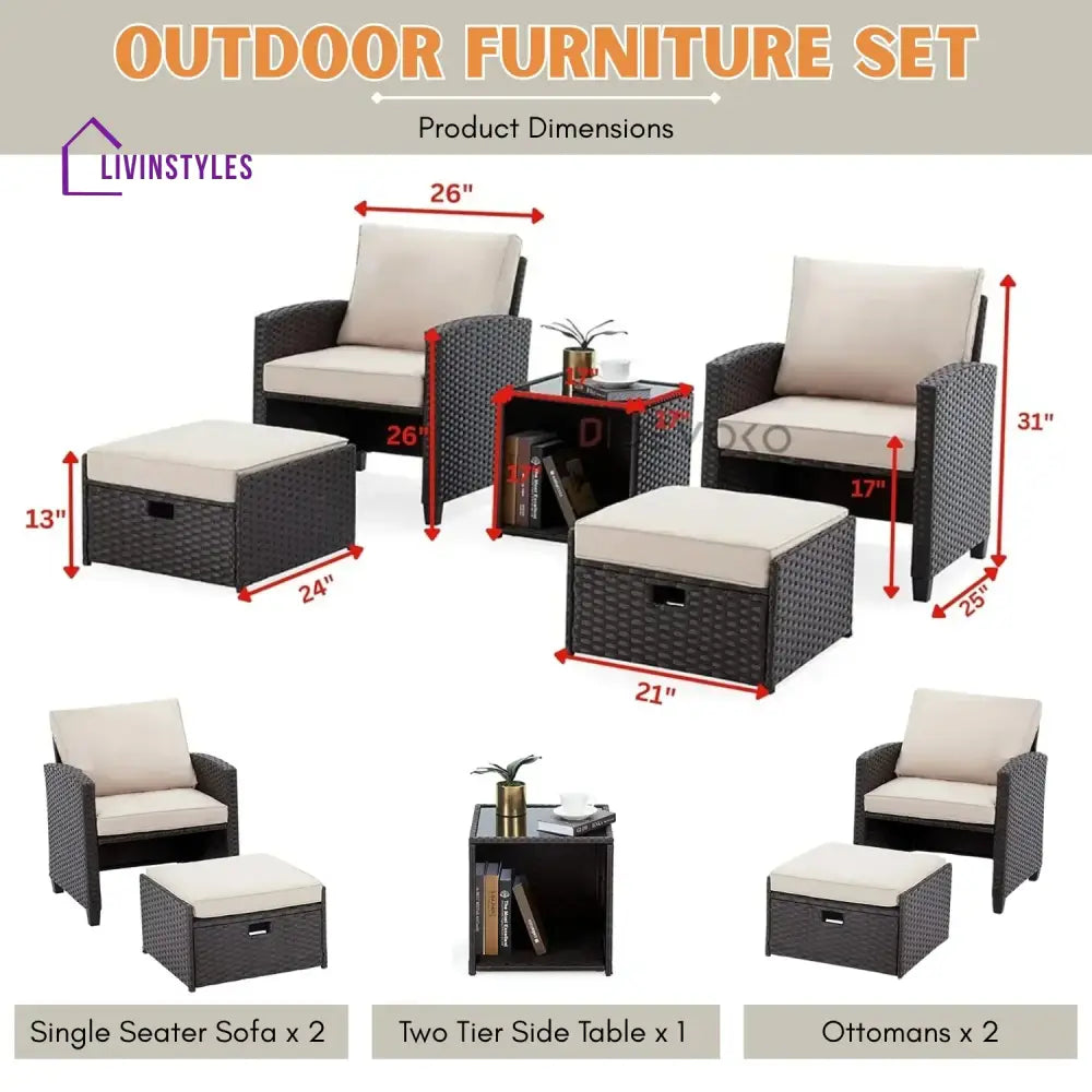 Verónica 5 Piece Outdoor Patio Wicker Furniture Set - Patio Sofa Set