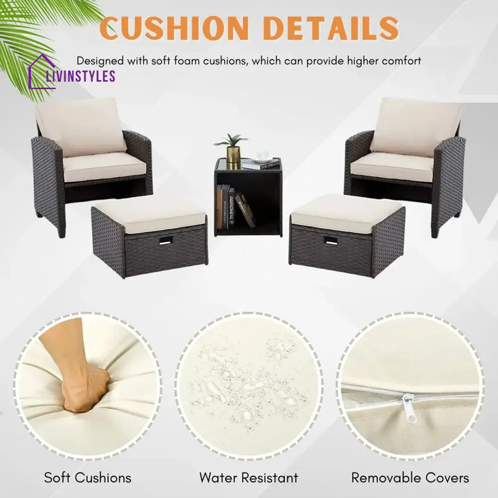 Verónica 5 Piece Outdoor Patio Wicker Furniture Set - Patio Sofa Set