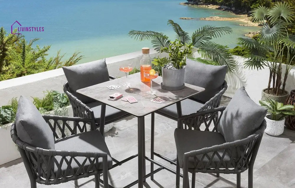 Verónica Outdoor Patio Bar Set 4 Chairs and 1 Table Set Braided & Rope - Bar Sets