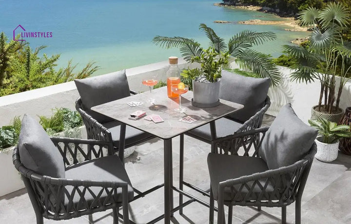 Verónica Outdoor Patio Bar Set 4 Chairs and 1 Table Set Braided & Rope - Bar Sets