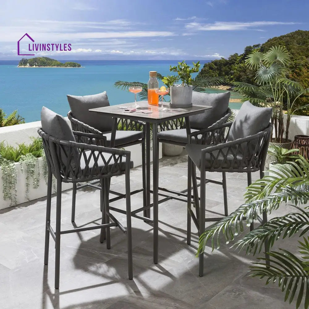 Verónica Outdoor Patio Bar Set 4 Chairs and 1 Table Set Braided & Rope - Bar Sets