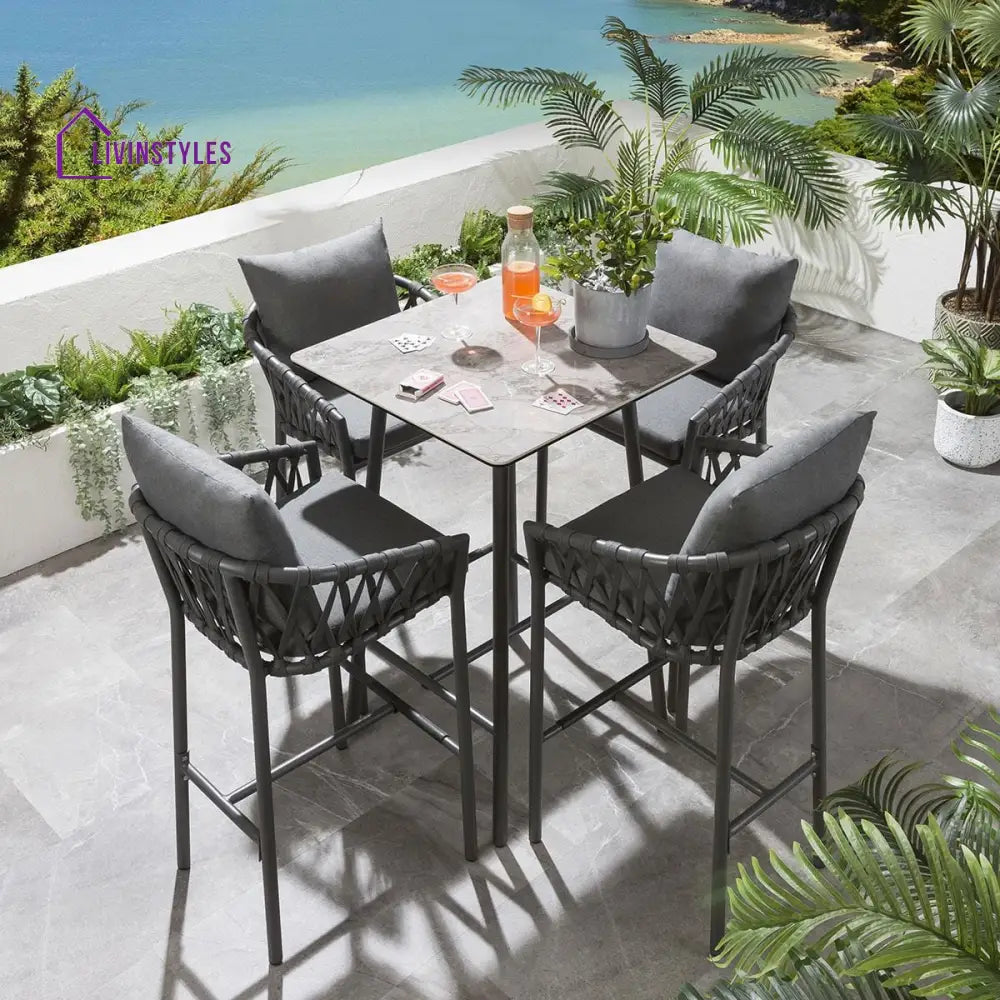 Verónica Outdoor Patio Bar Set 4 Chairs and 1 Table Set Braided & Rope - Bar Sets