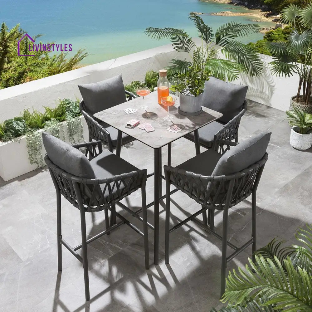 Verónica Outdoor Patio Bar Set 4 Chairs and 1 Table Set Braided & Rope - Bar Sets