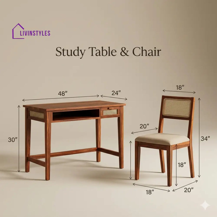 Veronika Sheesham Wood Study Table and Chair Set for Students | Kids | Adults