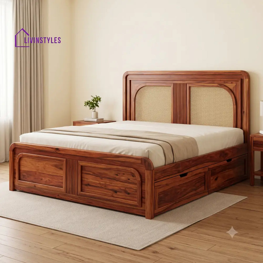 Veronique Premium Wooden Bed with Drawer Storage | King Size Bed & Queen Size Bed Online