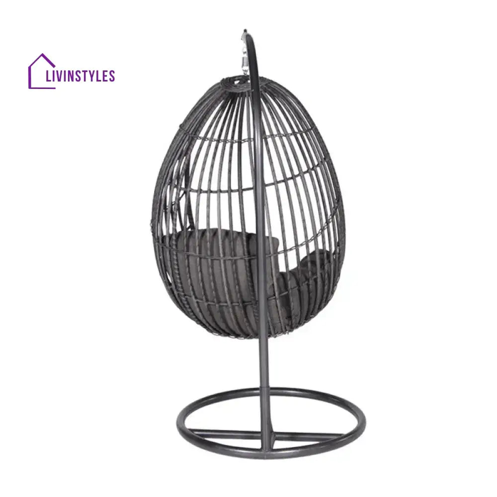 Verratti Single Seater Hanging Swing With Stand For Balcony Garden Swing (Black) - Swings