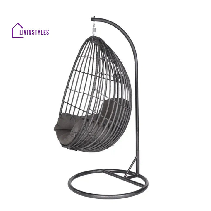Verratti Single Seater Hanging Swing With Stand For Balcony Garden Swing (Black) - Swings