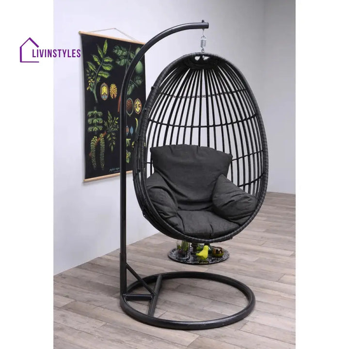Verratti Single Seater Hanging Swing With Stand For Balcony Garden Swing (Black) - Swings