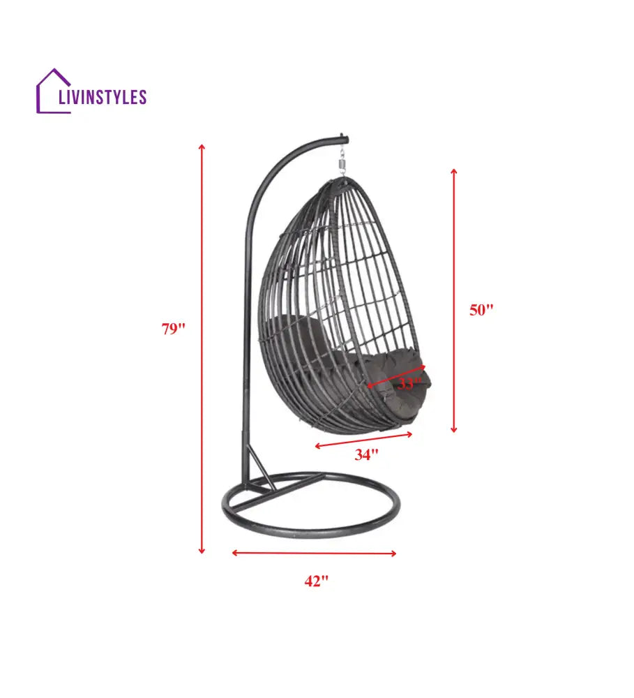 Verratti Single Seater Hanging Swing With Stand For Balcony Garden Swing (Black) - Swings