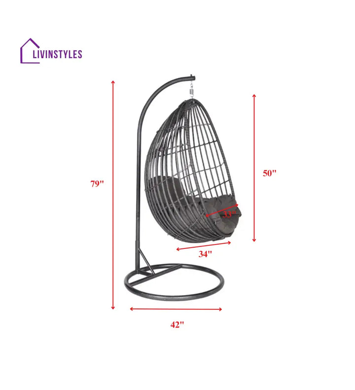 Verratti Single Seater Hanging Swing With Stand For Balcony Garden Swing (Black) - Swings