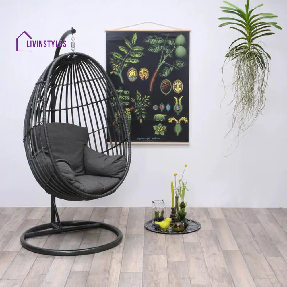 Verratti Single Seater Hanging Swing With Stand For Balcony Garden Swing (Black) - Swings