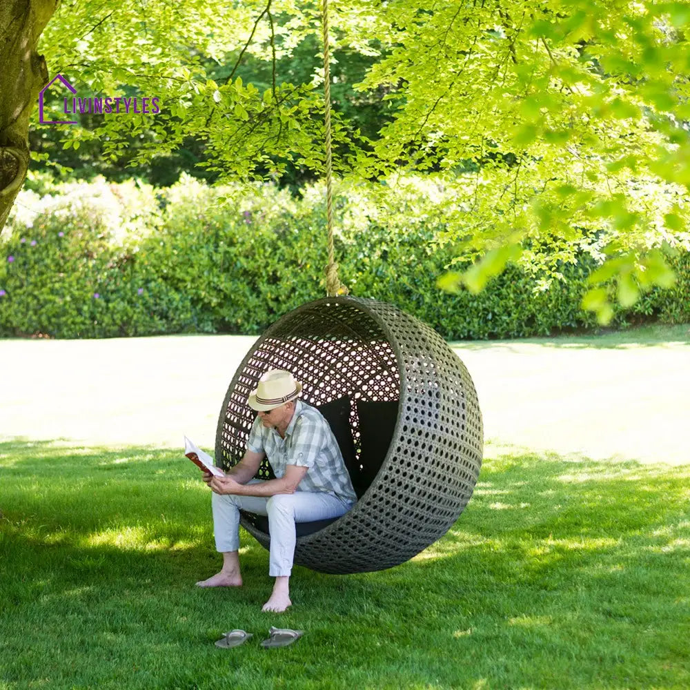 Verratti Single Seater Hanging Swing Without Stand For Balcony Garden Swing (Grey) - Swings