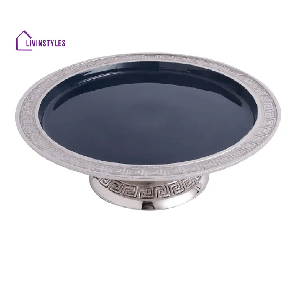 Versace Design Cake Stand In Blue Enamle & Silver Finish