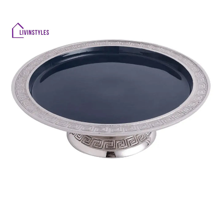 Versace Design Cake Stand In Blue Enamle & Silver Finish