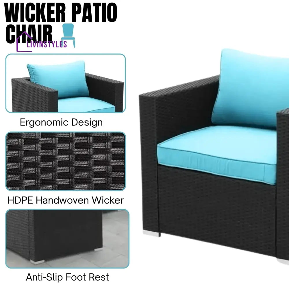 Vesna 6-Piece Outdoor Conversation Set (Black/Sky-Blue) - Sofa Set