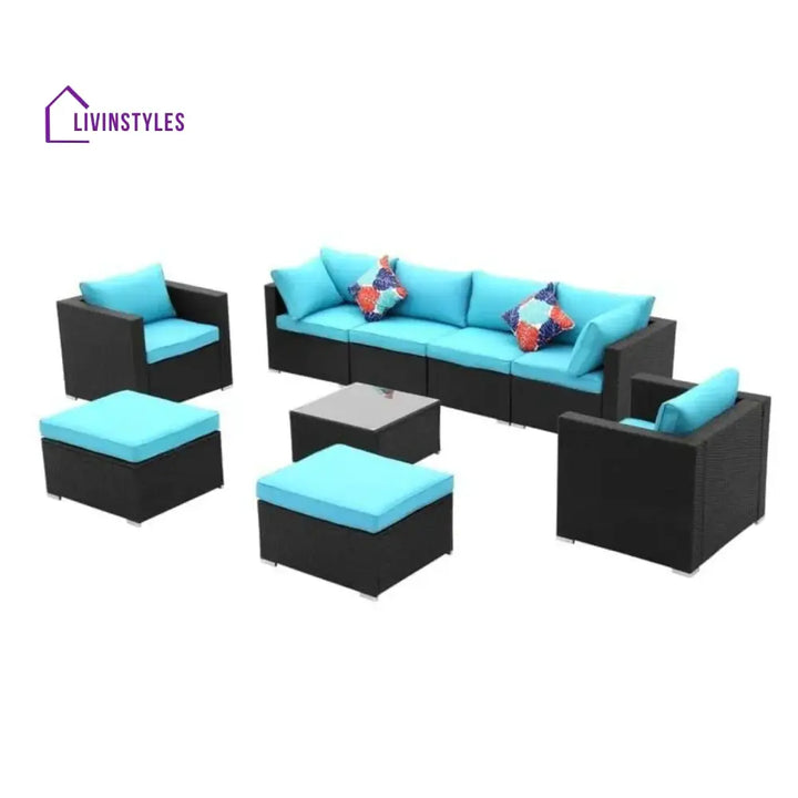 Vesna 6-Piece Outdoor Conversation Set (Black/Sky-Blue) - Sofa Set