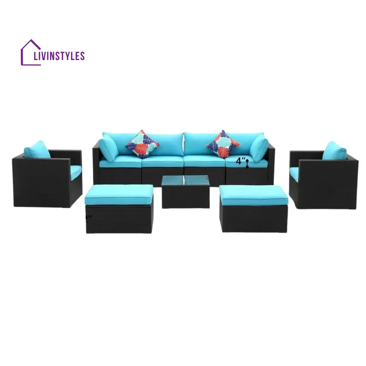 Vesna 6-Piece Outdoor Conversation Set (Black/Sky-Blue) - Sofa Set