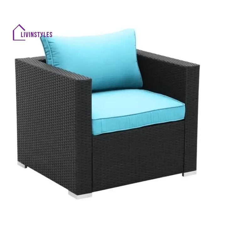 Vesna 6-Piece Outdoor Conversation Set (Black/Sky-Blue) - Sofa Set