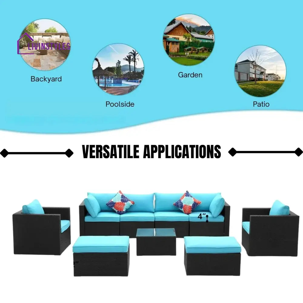 Vesna 6-Piece Outdoor Conversation Set (Black/Sky-Blue) - Sofa Set