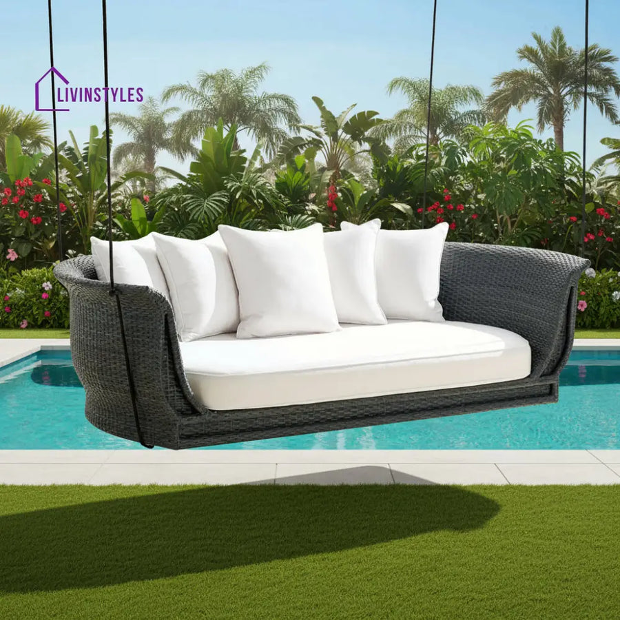Vibe Three Seater Hanging Swing Without Stand For Balcony Garden Swing (Dark Grey) - Swings